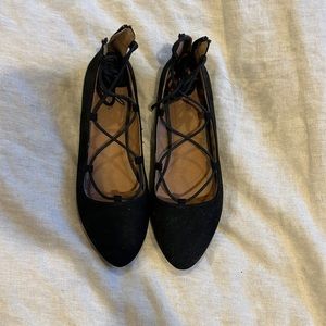 Francesca’s Lace Up Suede Pointed Ballet Flats